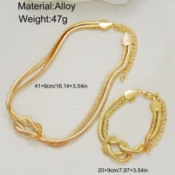 Double Layer Knot Necklace Bracelet Set For Women Gold Color Snake Chain Choker Twisted Chunky Fashion Jewelry Accessories