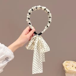 Coffee Polka Dot Ribbon Headband For Women - High Skull Top Hair Bands Face Washing Hairband Elegant Ponytail Hair Accessory