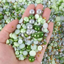 1100Pcs Flat Back Pearls And Rhinestones, 30g Mixed Size 3mm-10mm Ab Color Resin Rhinestones Semi-Circular Pearl