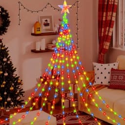 Solar Powered Decorative Star Waterfall Lights 8 Modes IP67 Waterproof Outdoor Party Ambient String Lights Xmas Tree Decor
