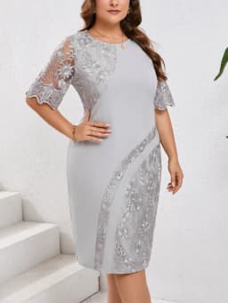 GIBSIE Plus Size Embroidered Lace Half Sleeve O-Neck Dress Women's Summer Autumn Cocktail Party Elegant Bodycon Midi Dresses