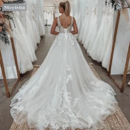 ZJ9416 2025 Bride Backless V-neck Sleeveless A-line Appliques Charming A-line Stylish Wedding Dress For Woman