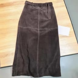Retro Ladies Solid Color Genuine Leather Suede Long Skirts 88cm High Waist Belt Sheepskin Handmade Knee Length Skirt Vintage
