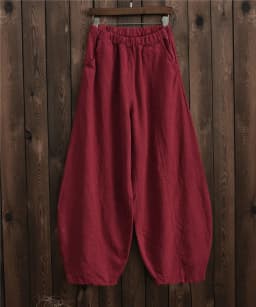 Johnature Autumn Solid Color Pockets Loose Pants 2025 New Women Vintage Elastic Waist Cotton Linen Wide Leg Full Length Pants