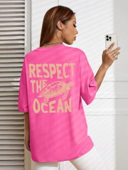 Respect The Ocean Green Turtle Print T-Shirts Women Casual Fashion T Shirt Breathable Cotton Short Sleeve O-Neck Street Clothing
