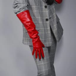 Unisex Black Real Leather Gloves Oversize Puff Sleeves Wide Elbow Long Genuine Goatskin Winter Warm Glove Evening Party Costume