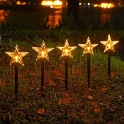 5Pcs Christmas Pathway Lights Waterproof Snowflake/Xmas Tree/Star With Stake Lamp Solar Powered Suitable For Home Outdoor Decor
