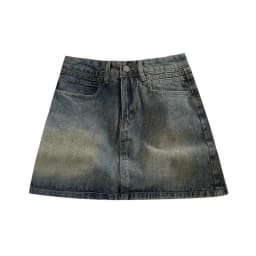 2024 Spring New Women High Belt Anti-exposure Short dress Retro Dark Fashion Solid color Short A Word Denim Skirt