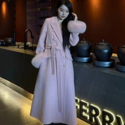 OFTBUY Women's Long Wool Coat Double Breasted Belted Waist Woolen Clothing Female Winter Warm Elegant Trench Style Outerwear