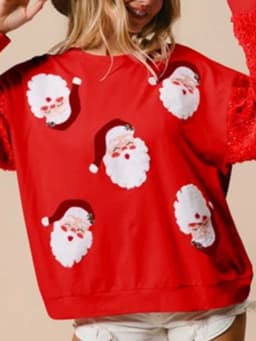Women Christmas Glitter Patchwork Sweatshirt Sequin Sparkly Funny Santa Pullover Top Oversized Crew Neck Long Sleeve Sweatshirts