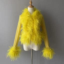 Jxwatcher Women's Sexy Mesh Feather Tops Spring Summer Ladies Vintage Celebrity Real Ostrich Feather Coat Fashion Party Wear New