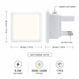 Melery Auto 0.3W LED Night Light UK Plug in Warm/Day White Dusk Till Dawn Daylight Sensor Smart Energy Saving Design Home Office