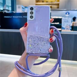 Glitter Necklace Case For Samsung Galaxy S25 S23 S21 S20 FE S24 Plus S26 Ultra A56 A36 A17 Crossbody Lanyard Strap Phone Cover