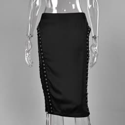 Linad Street Chic Black Satin Drawstring Skirts Woman 2026 Vintage Slim High Waist Straight Skirts Casual Lace Up Skirt Female