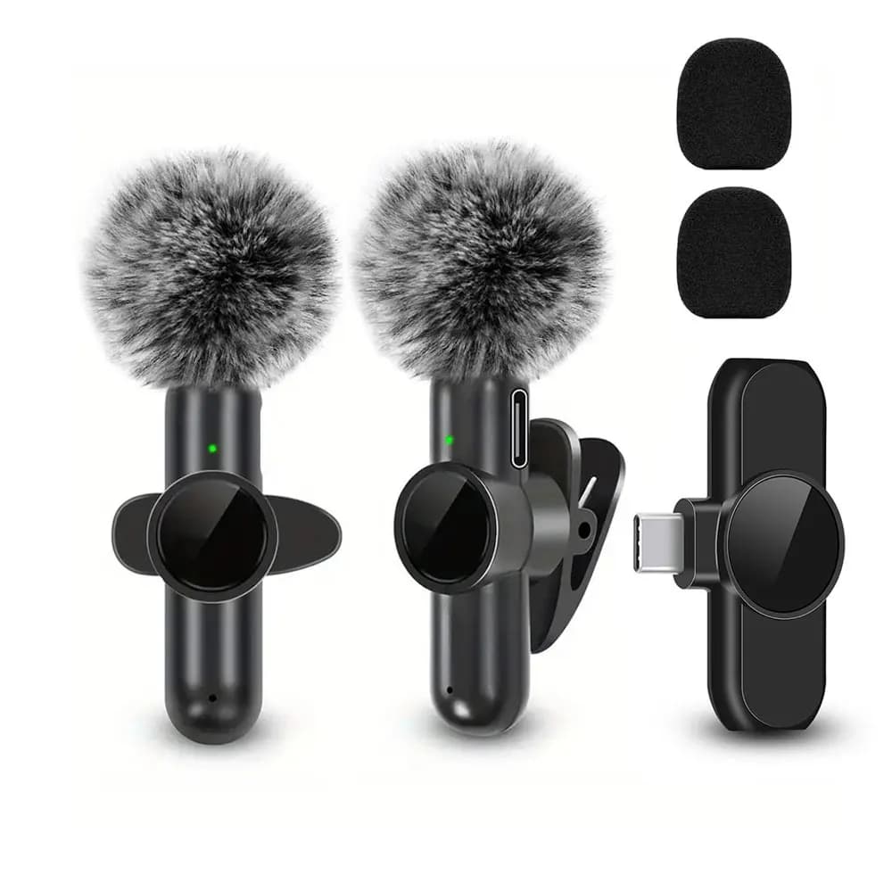 Wireless Lavalier Microphone With Windproof Cover Audio Video Recording Mini Mic For Android Mobile Phone Microphone