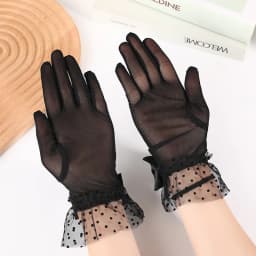 26CM Women Sexy Mesh Thin Bow Gloves Breathable Elasticity Bow Dot Cute Lovely Sweety Banquet Stage Performance Wedding