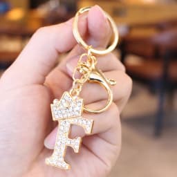 26 Initial Letter Rhinestone Keychain For Women Charm Crystal Crown Gold Plated Key Ring Bag Car Key Chains DIY Accessoreis