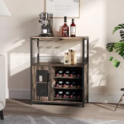 UK Bar Cabinet, Wine Rack Cabinet with Detachable Wine Rack, Adjustable Shelves Coffee Bar Cabinets with Mesh Door and Baffle De