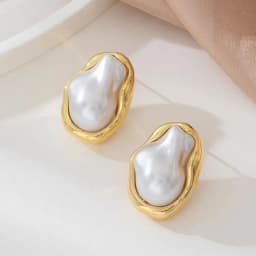 Exquisite Irregular Baroque Pearl Stud Earrings for Women Vintage Gold Color Metal Edged Earrings Jewelry Accessories