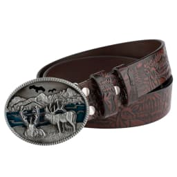 Men's Belt Embossed Deer Genuine Leather