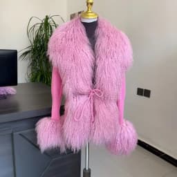 Women's Real Fox Fur Cardigan Jacket Spring and Autumn with Knitted Sweaters and Real Fox Fur Collar Women Raccoon Fur Cardigan