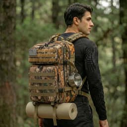 45L Tactical Travel Backpack Molle Storage Bag Large Capacity Multi Pocket Wear Resistant Camping Hiking Trekking Rucksack Durable Outdoor Mountain Climbing Daypack For Men Women Travellers Bushcraft Wilderness Trip Daily Commute Luggage Bag