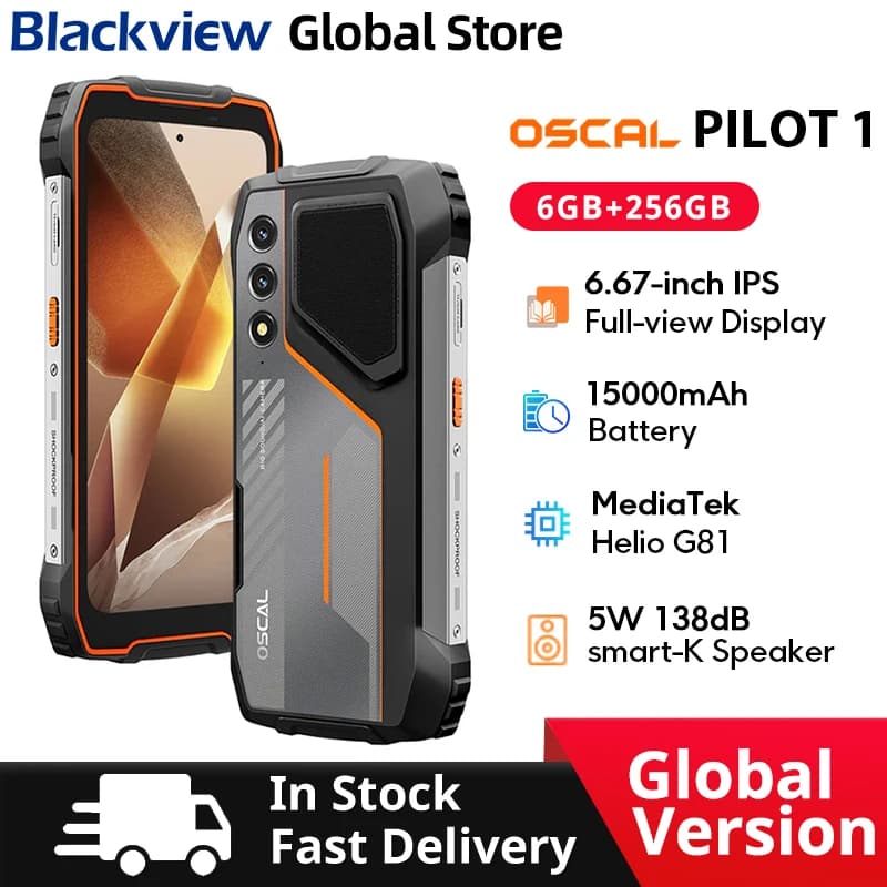 Blackview Oscal PILOT 1 Rugged phone 6.67-inch HD+ 90Hz Display Helio G81 CPU 5W BOX Speaker 6GB 256GB 15000mAh NFC Cellphone
