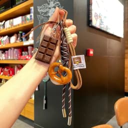 Creative Bowknot Woven Rope Keychain Chocolate Bagel Bread Keychain Polyester Anti-lost Bag Decoration Woven