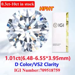 COSFIX 0.3-5ct Round Lab Grown Diamond HPHT IGI Certificate 3EX D/F Color VVS1 Clarity Diamond Gems