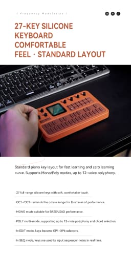 M-VAVE FM-1 Desktop FM Synthesis Keyboard, ANN Tone Clone Tech, 9 Built-in Effects Chain, Mono/Poly Mode, TFT Display