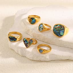 La. Muses Rainbow Abalone Shell Series Stainless Steel Women's Ring PVD Gold Plated Fashion Jewelry Accessories