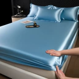3 Pcs High End 100% Mulberry Silk Fitted Sheet Set with Pillowcase Luxury Solid Color Silk Bedsheet Soft Smooth Satin Bed Linen