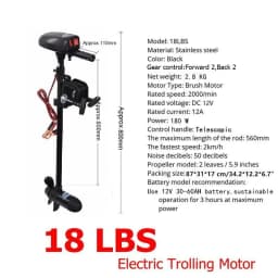 DC 12V Inflatable Boat Motor, 18LBS Electric Motor for Kayak Small Fishing Canoe, Dinghy Raft