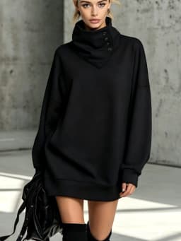 Vintage Niche Design Button Placket High Collar Long Sleeve Top For Women Fashion Simple Loose Daily Versatile Solid Color Top