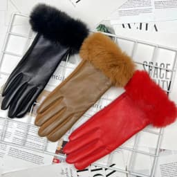 Soft PU Leather Suede Splicing Winter Women Warm Gloves Fashion Elegant Plush Wrist Windproof Thicken Cycling Drive Touch Screen