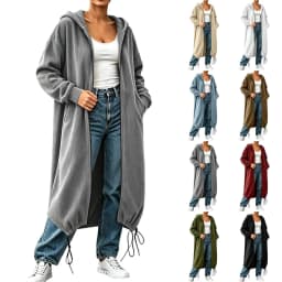 Women's Textured Long Zip Up Hoodie Jacket Casual Sweatshirt Vertical Extended Layer Layer Cool Weather Streetwear Zip up Hoodie
