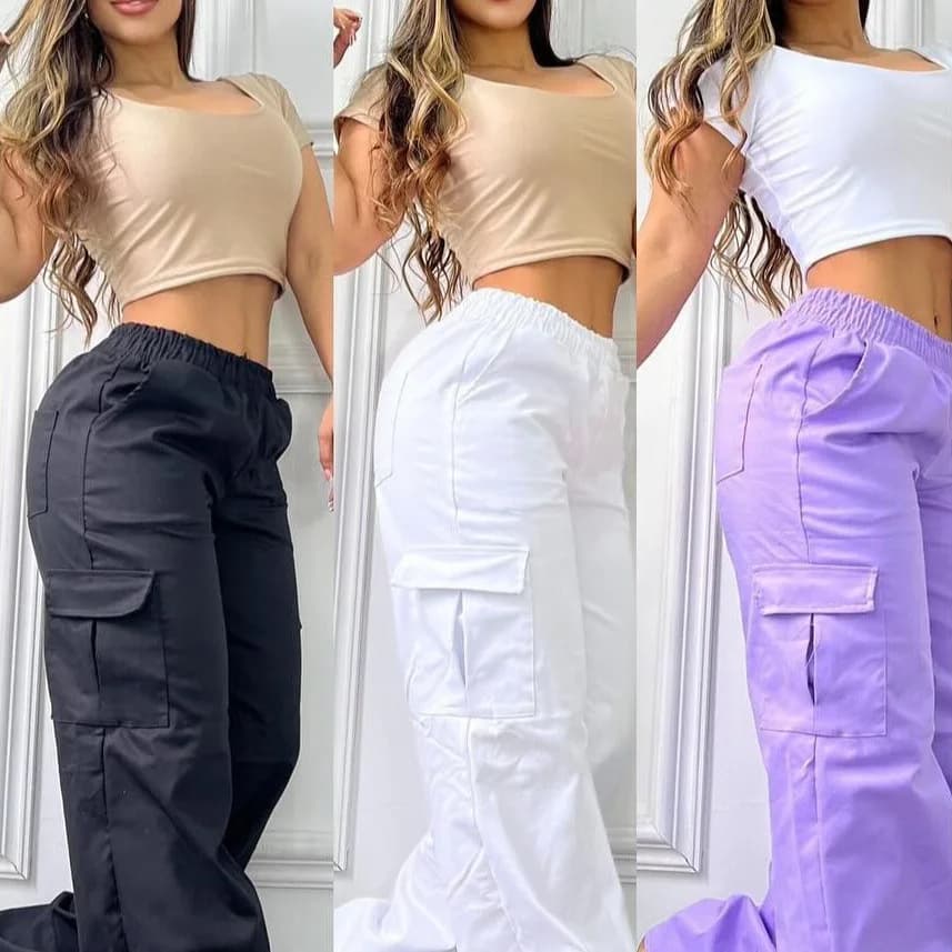 Women Pants Solid Capris Pocket Mid Elastic Waist Full Length Slight Strech Cargo Pants Loose Fit Casual Streetwear 2026 Spring