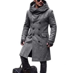Men Hooded Wool Blends Trench Coat Double Breasted Mid Length Overcoat Work Casual Thick Warm Jacket Pockets Autumn Winter 2026