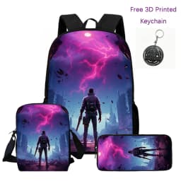 3Pcs Kids Backpack Set, Crossbody & Pencil Bag, FORTNITE Cartoon Bag, Lightweight for Boys Girls 6-10, Free 3D Printed Keychain