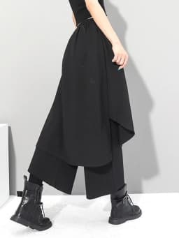 [EAM] High Elastic Waist Black Irregular Long Wide Leg Trousers New Loose Fit Pants Women Fashion Tide Spring Autumn 2026 1Z289