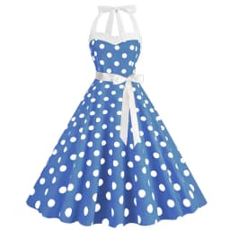Women Summer Party Dress With Belt Polka Dot Print Halter Hepburn Robe 50s 60s Vintage Dresses
