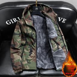 Men's Winter Thickened Fleece Lined Hooded Cotton Jacket Warmth Assurance Fashionable Camouflage Style Casual Wear Polyester ...