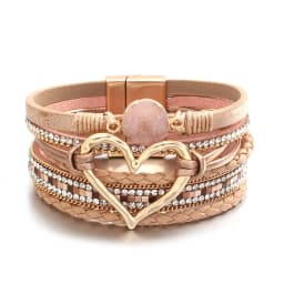 Amorcome Fashion Braided Leather Wrap Bracelets Bangles Multilayer Resin Stone Hollow Heart Charm Bracelets Women Gift Pulseira