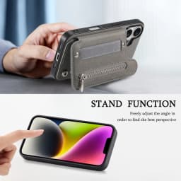 Zipper Cards Solt Wallet Leather Case for iPhone 17 16 15 13 Pro Max 14 Plus 16Pro 15Pro Elastic Rope Wrist Leather Cover