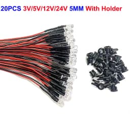 20-1000pcs 3mm 5mm 10mm LED Pre-wired water clear 3V 5V 12V Red Green Blue white RGB UV light-emitting diode with Plastic Holder