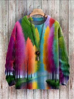 Multicolor Art Print Casual Knit Pullover Sweater Men's For Women's Pullover