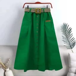 2025 Spring Summer Women Washed Cotton Elastic High-waist Skirt Pocket Belt Solid Long A-line Skirts Split Hem All-match Skirts