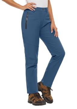 TACVASEN Women's Warm Fleece Lined Windproof Waterproof Shell Pants Soft Work Pants Outdoor Hiking Ski Trousers with Zip Pockets