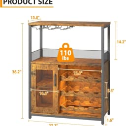 UK Bar Cabinet, Wine Rack Cabinet with Detachable Wine Rack, Adjustable Shelves Coffee Bar Cabinets with Mesh Door and Baffle De