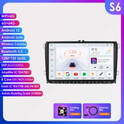 9inch Android12 Car Radio Player GPS Navi For VW Seat POLO GOLF 5 6 POLO PASSAT CC B6 TIGUAN TOURAN EOS SHARAN Carplay 7862